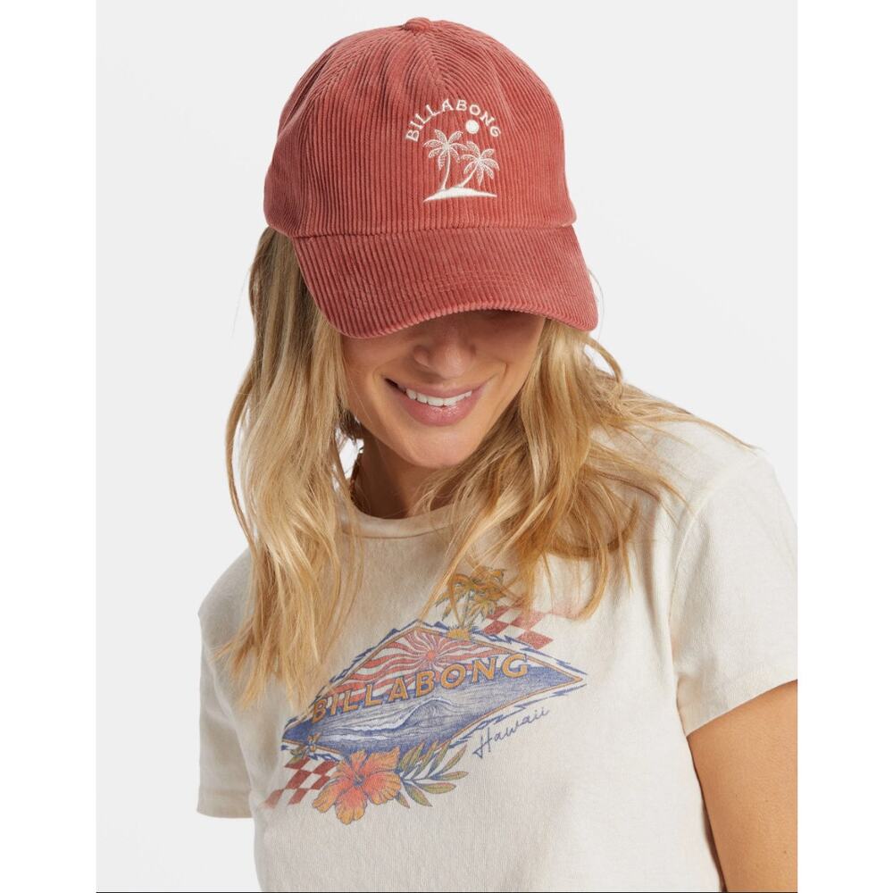 Billabong Corduroy Dad Cap Women O/S Clay Red Palm Tree NWT‎ Beach